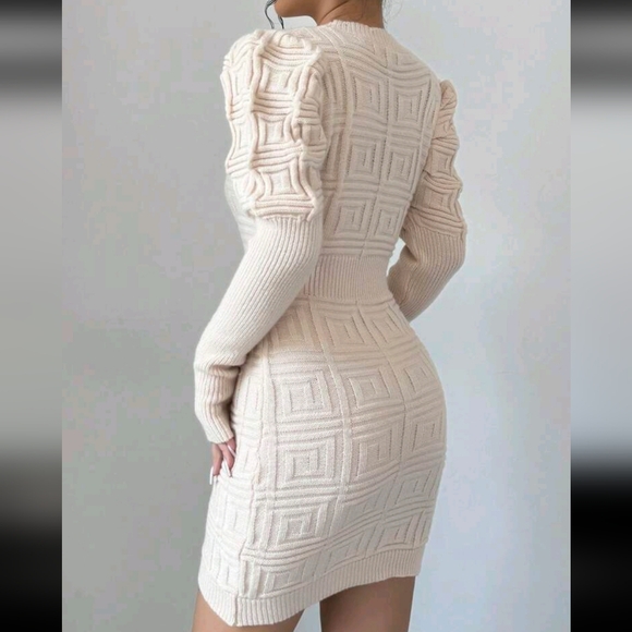 Women's Solid Color Round Neck Gigot Sleeve Elegant Knitted Sweate - Picture 4 of 4